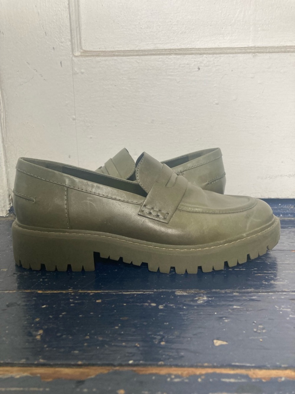 SCHUTZ Olive Green Lug Sole Penny Loafers